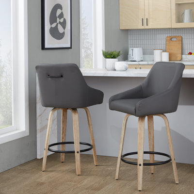 Harper 26" Fixed-Height Counter Stools with Bent Wood Legs & Round Footrest
