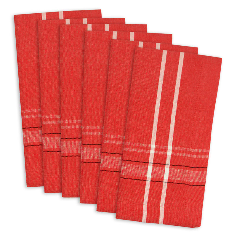 Shelton Cotton Blend Striped Square Napkin, Tango Red