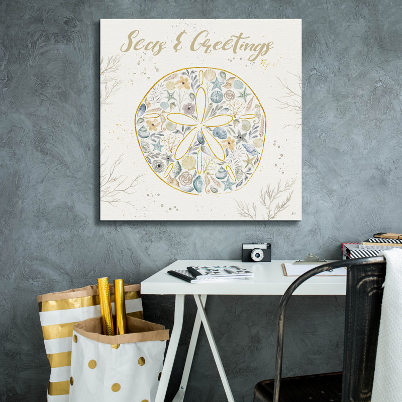 «Seaside Blossoms IV Blue Greetings» par Jess Aiken, art mural sur toile, 18 po x 18 po, H 26 po x l 26 po x P 1,5 po
