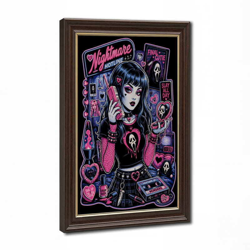 Art gothique sur toile, "Goth Girl with Neon", H 18 po x l 12 po