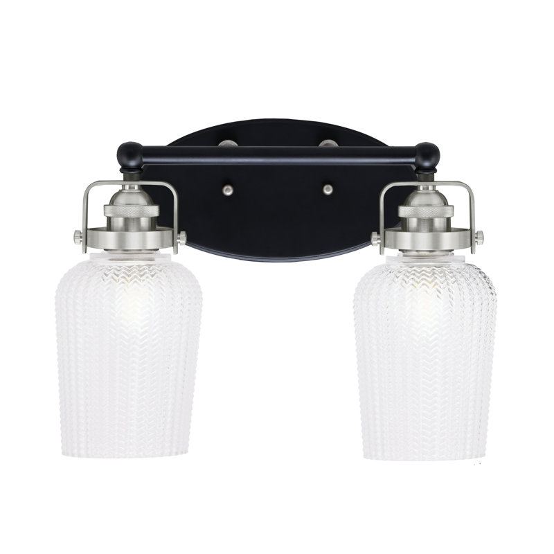 Barre d'éclairage de salle de bain 2 lumières Easton , Noir mat/nickel brossé, Verre texturé transparent
