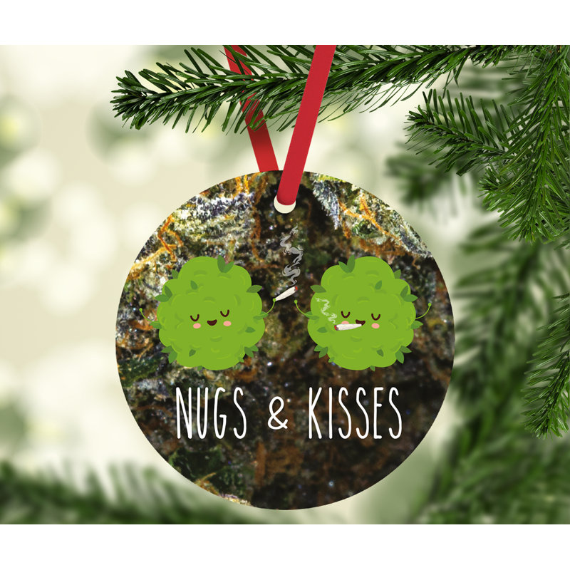 Décoration de Noël ronde en métal Funny cannabis, Nugs & Kisses