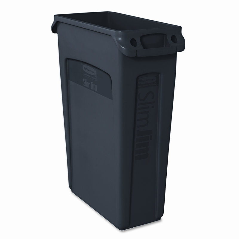 Rubbermaid® Commercial Slim Jim® With Venting Chan Plastic Open Kitchen Trash Can - 23 Gallons, Black