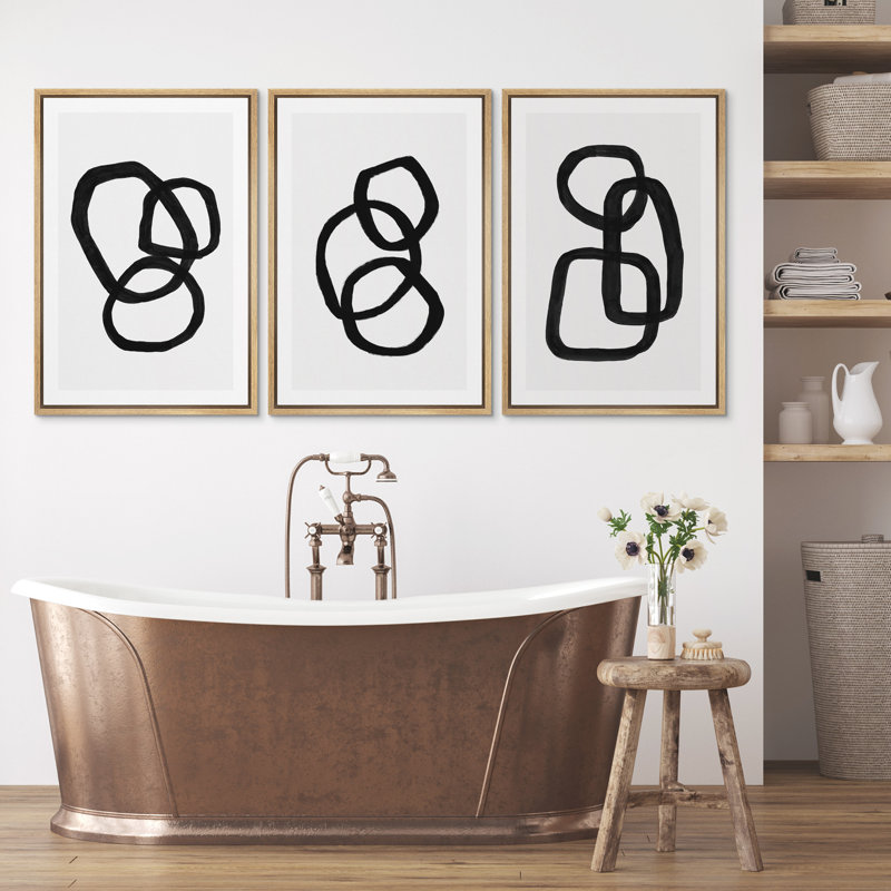 Illustration en noir et blanc de coups de peinture minimalistes, œuvre d'art moderne IRS197, Naturel, H 24 po x l 16 po