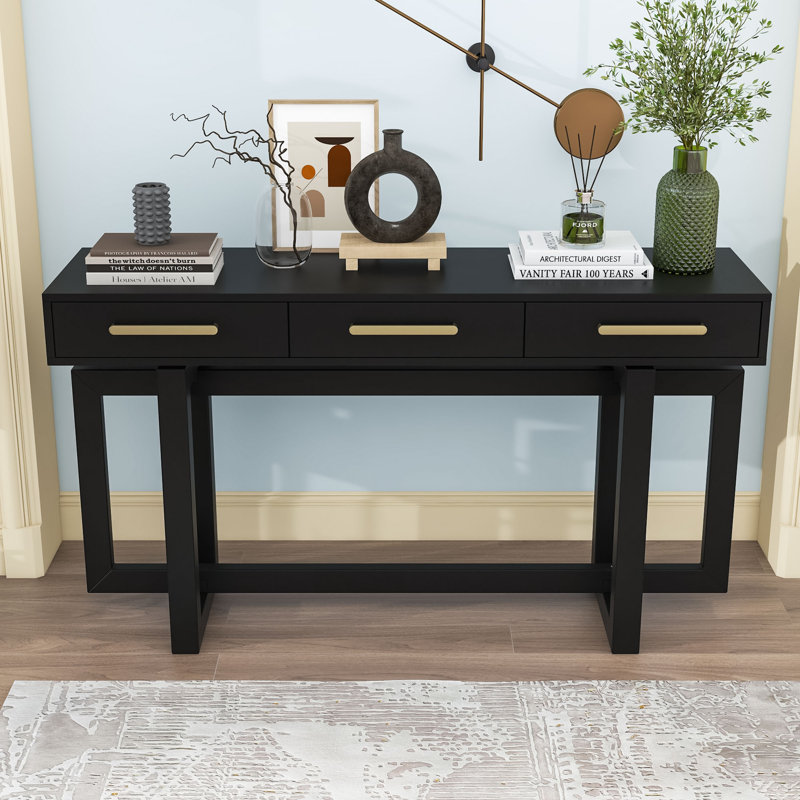 Console minimaliste avec 3 tiroirs de rangement, Noir