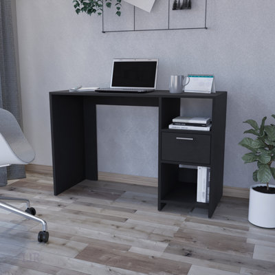 Computer Desk Odessa With Single Drawer And Open Storage, Durable And Stylish Black Wengue Finish
