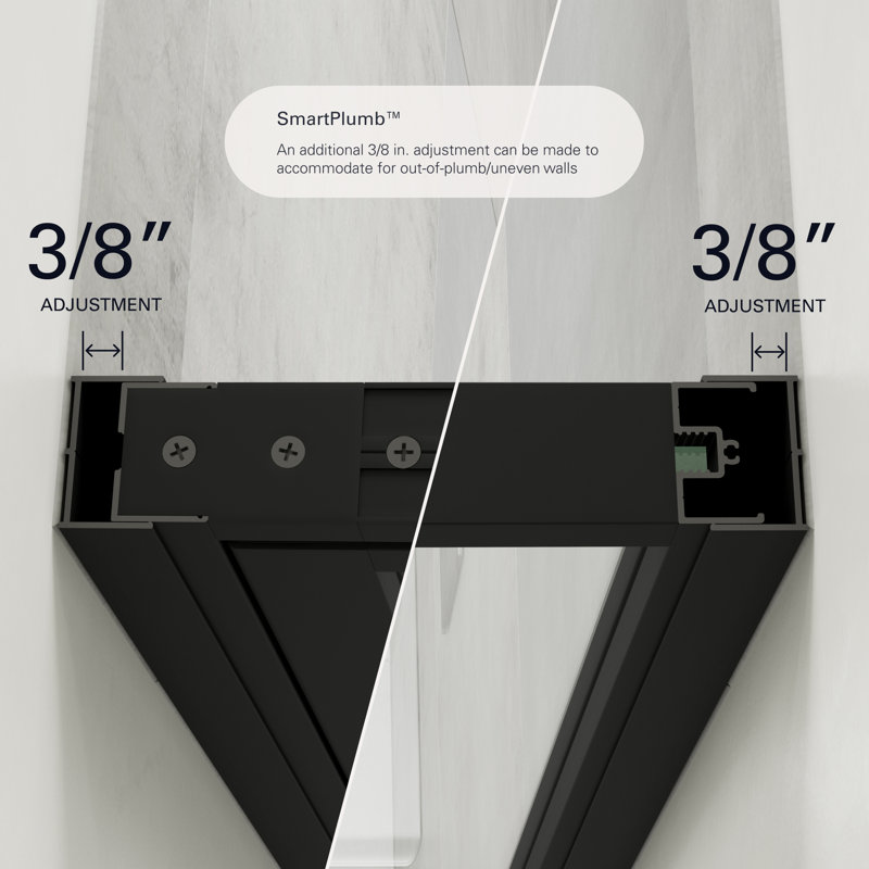 Axio 48 - 48 x 72 po Porte de douche pivotante encadrée 5/16 po Verre trempé transparent, Matte Black