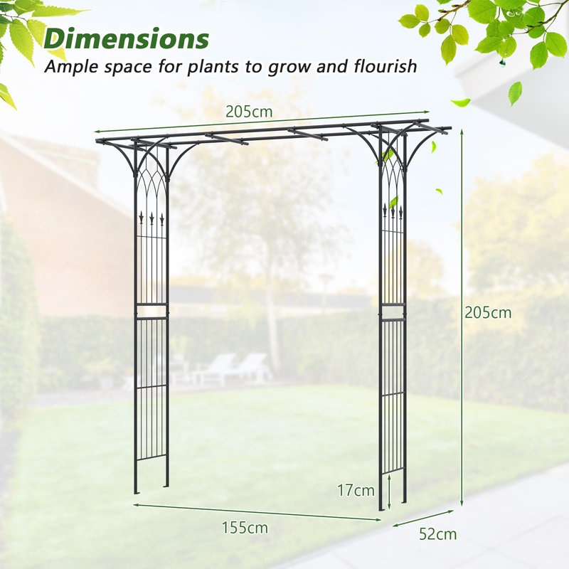 205cm W x 52cm D Metal Arbour, Black