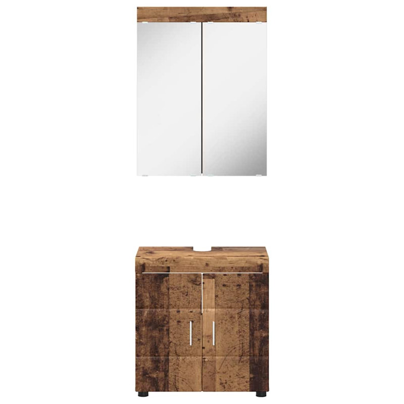 Vanity & Mirror Set, Medium Wood