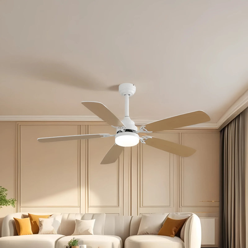 132.1Cm Ceiling Fan with Remote Control and Light Kit Included, White, Brown