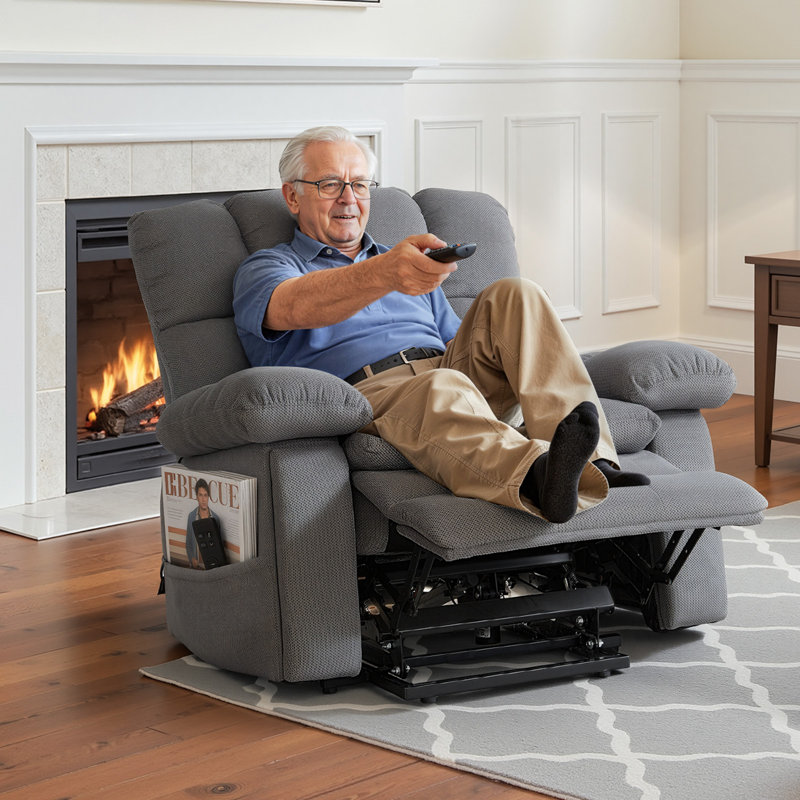 Power Lift Recliner Chair, Dual Motor, Oversized Electric Lift Chair with Heat and Massage for Elderly, Infinite Position Adjustment, Chenille Fabric, with Side Pockets, Cup Holders, Light Gray