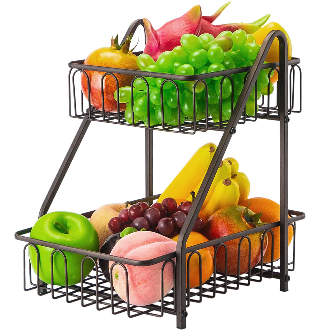 2-Tier Fruit Rack Veg Rack Storage Basket Storage Shelf