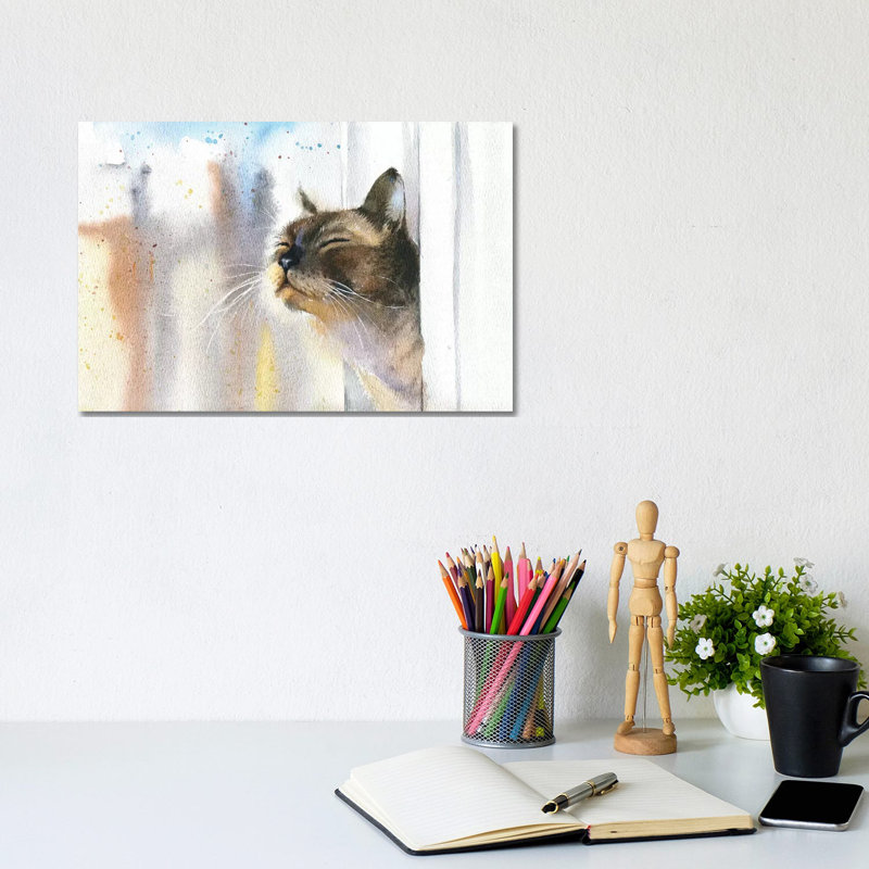 Cat Outside The Window by Marina Ignatova - Wrapped Canvas Painting, 20.32 cm H x 30.48 cm W