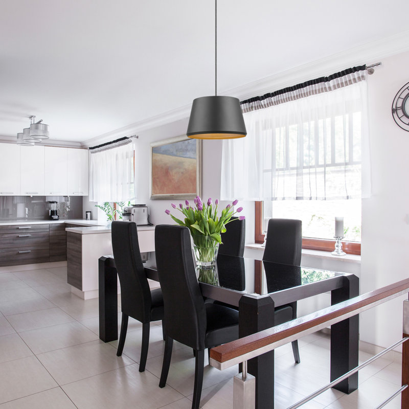 Chic Metallic Dark Gray Glass Drum Pendant Light