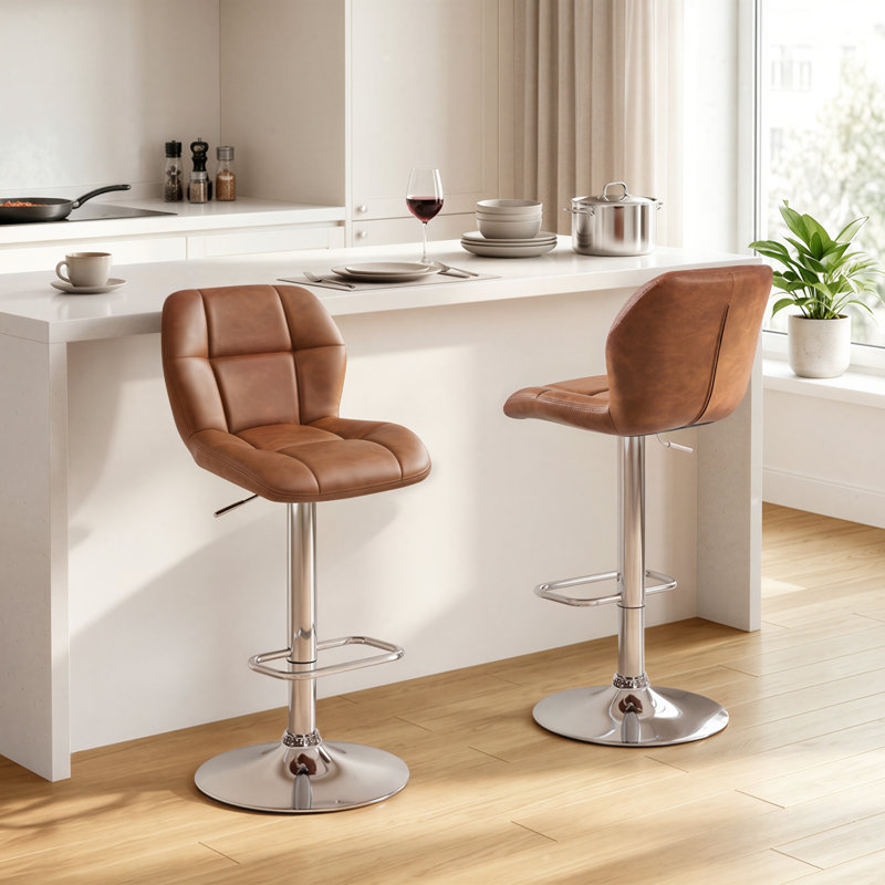 Height Adjustable Modern Faux Leather Swivel Bar Stools, Retro Brown