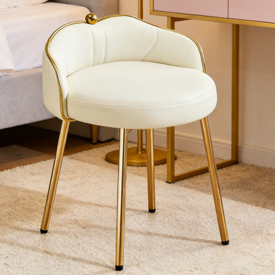 Fauteuil de coiffeuse pivotant à 360 ° avec tabouret d'appoint à dossier bas pour salle de bain et salon, similicuir, beige