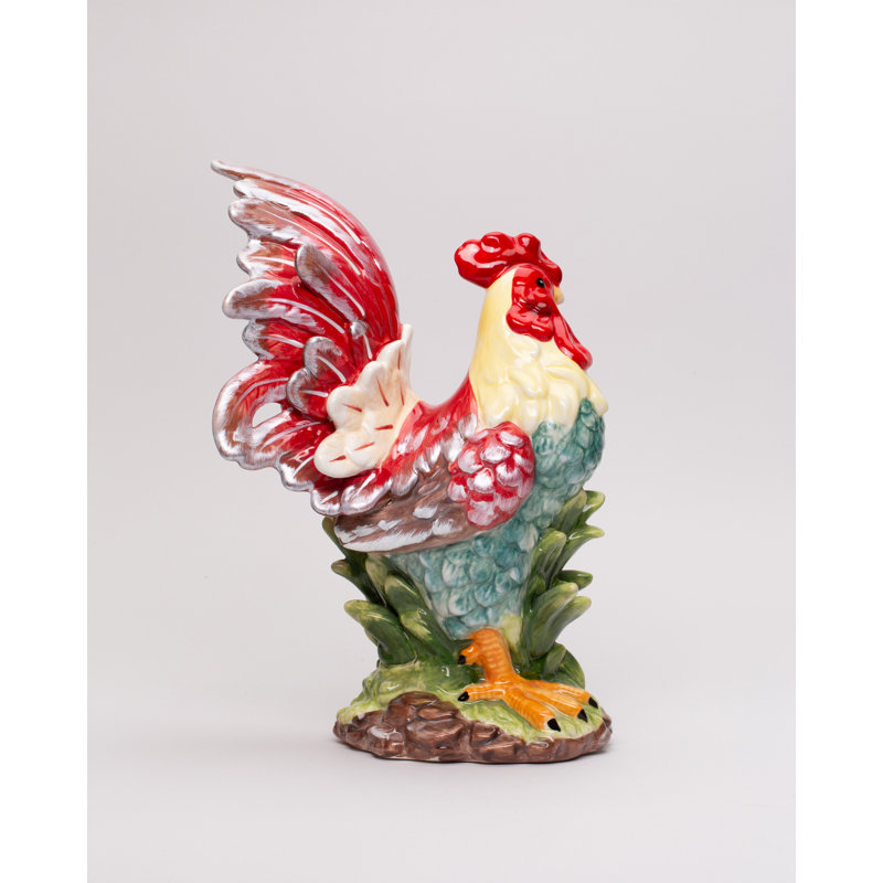 Ceramic Red Rooster Figurine- 10 7/8"H, 10.88" H x 5.5" W x 7.5" D