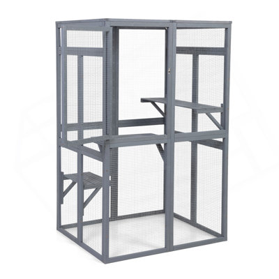 Wooden Cat Catio, Outdoor Cat Enclosure, Cat House With Platforms, Sunshine Board, Hammock, Door, Kitten Cage Condo, Grey