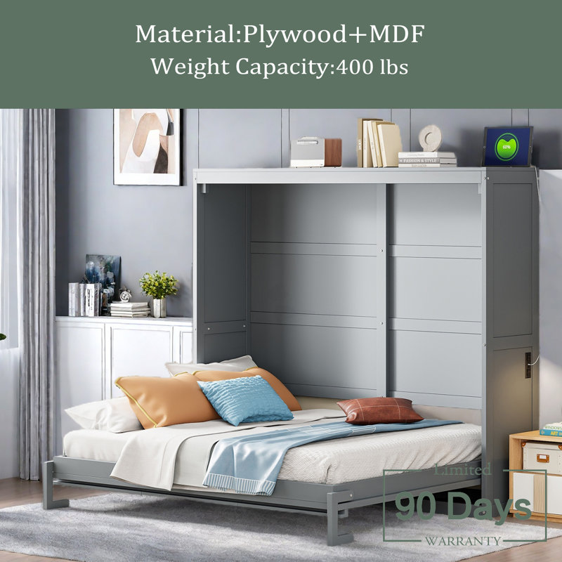 Lit escamotable double pleine grandeur, Gris, Double