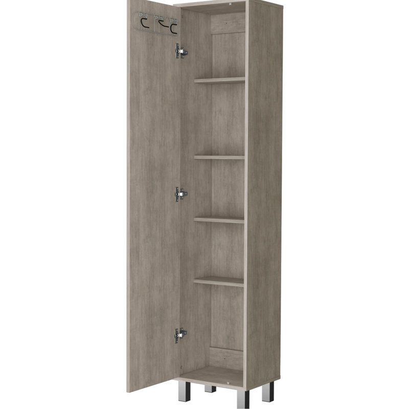 Armoire haute avec - 5 tablettes, balai suspendu, optimisation de l'espace pour la maison, Gris
