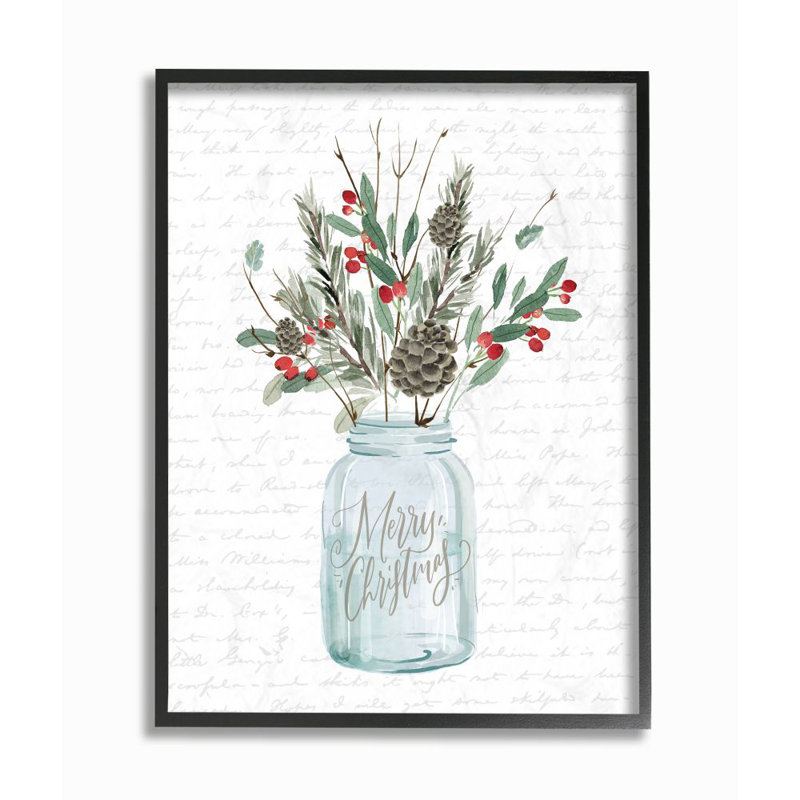 «Merry Christmas Foliage Jar», impression, Giclée encadrée noir minuit, H 14 po x l 11 po
