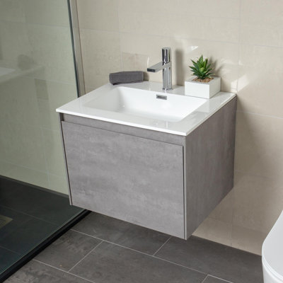 600mm Single Bathroom Vanity with Integrated Polyglomerate Basin