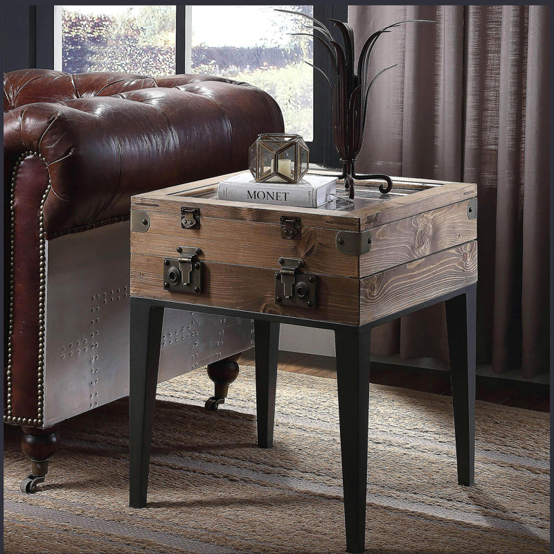 Table d'appoint en chêne rustique et gris mat avec pieds fuselés