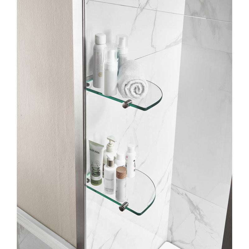 48'' - W x 58'' H Hinged Door Frameless Tub Door with Tsunami Guard, Brushed Nickel