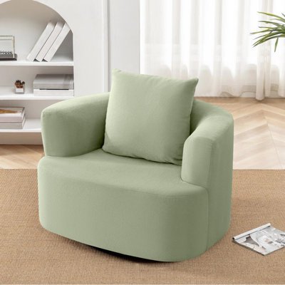 41"W Upholstered Lounge Swivel Chair with Pillow-Green