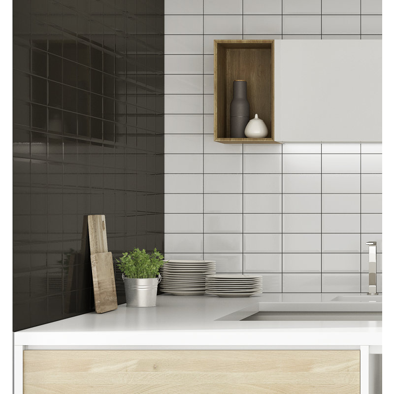 Artisan Emerald 12.5 x 25 cm Beveled Ceramic Subway Tile, White Gloss