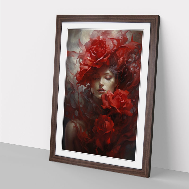 Rose Symbolism - Single Picture Frame Print on Wood, Walnut, 46cm H x 34cm W x 2cm D