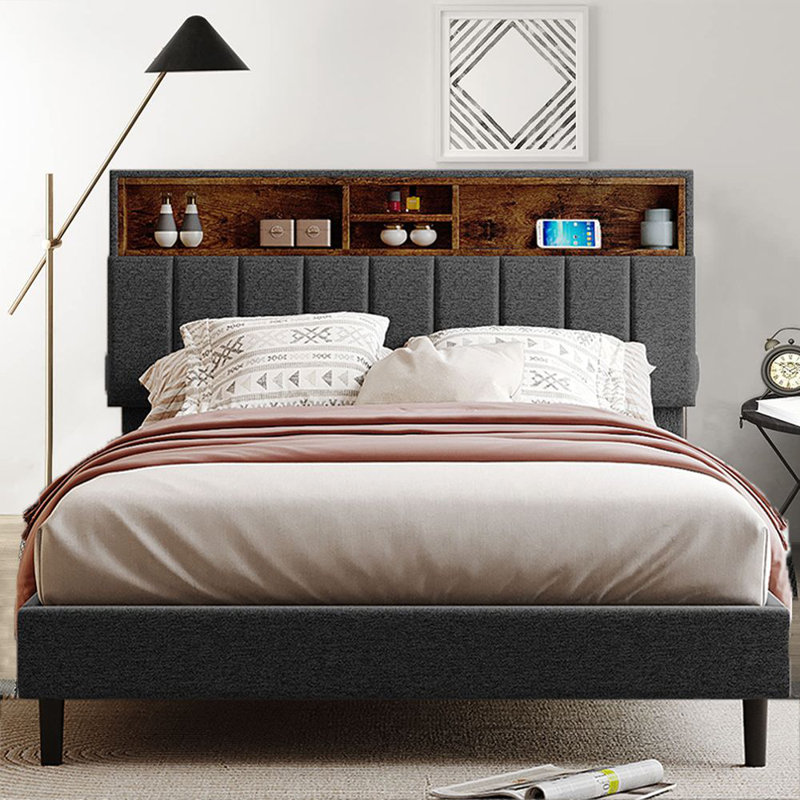 Grand lit-bateau avec rangement Kewell, Gris, Grand