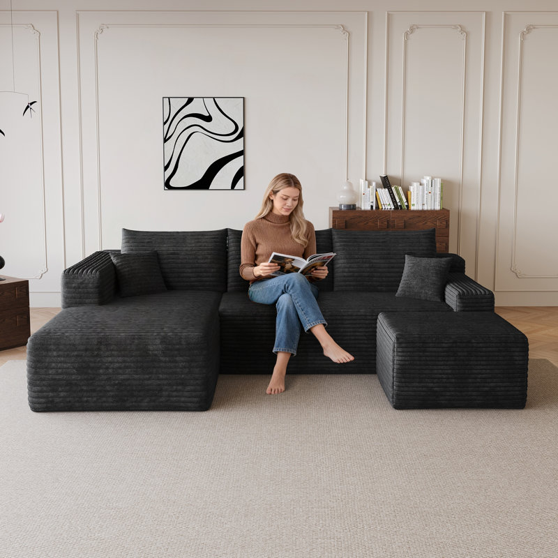 Canapé modulaire 95 "avec repose-pieds Cloud, Noir