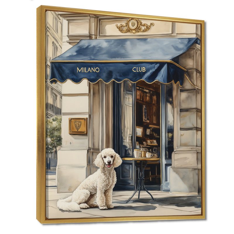 Club Caniche Milano - Tableau encadré pour chien, H 20 po x l 12 po, Cadre flottant doré