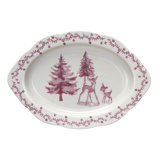 Stoneware Platter With Deer And Trees