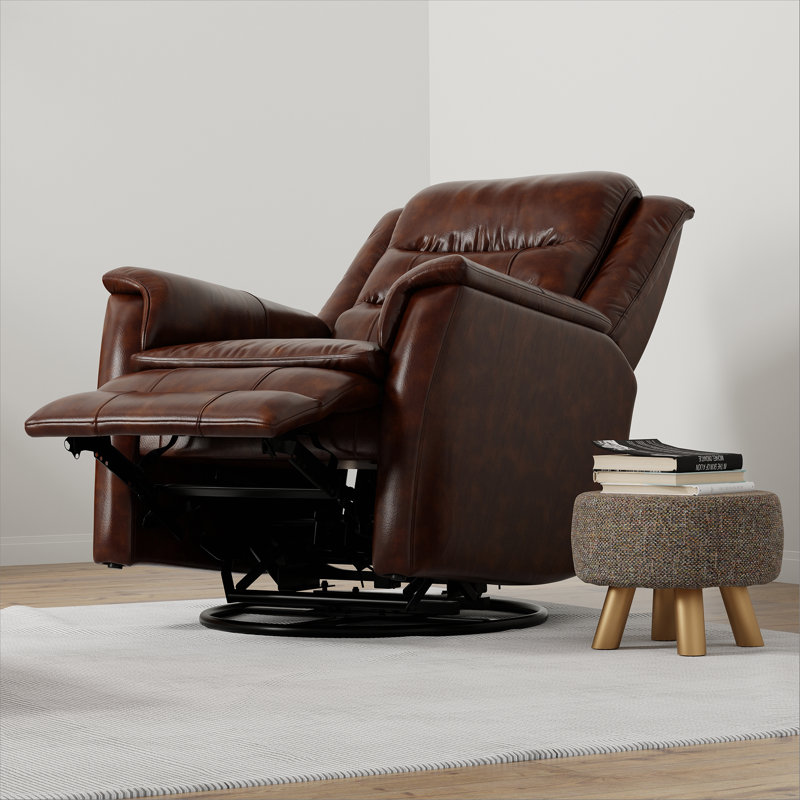 Global Home Swivel Glider Recliner with Manual Footrest In Brazil Cognac, Brown