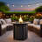 Outdoor Round Steel Propane Fire Pit Table - 26" H x 30" W, Mosaic Tabletop, Metal Lid, Glass Rocks & Hideaway Gas Tank Area