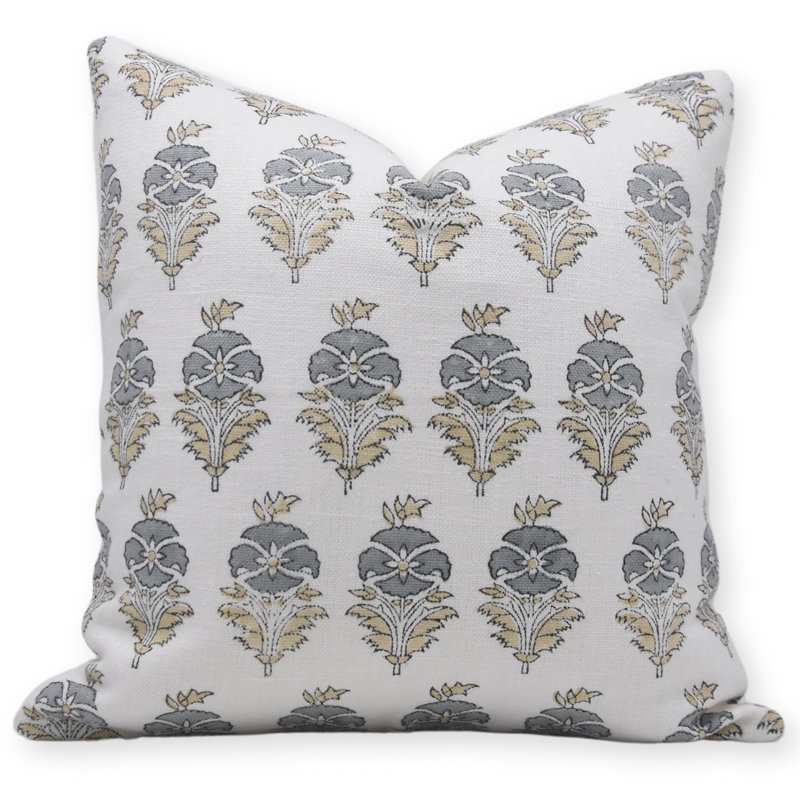 Linen Pillow Cover, Square, White Floral 2, 24" H x 24" W