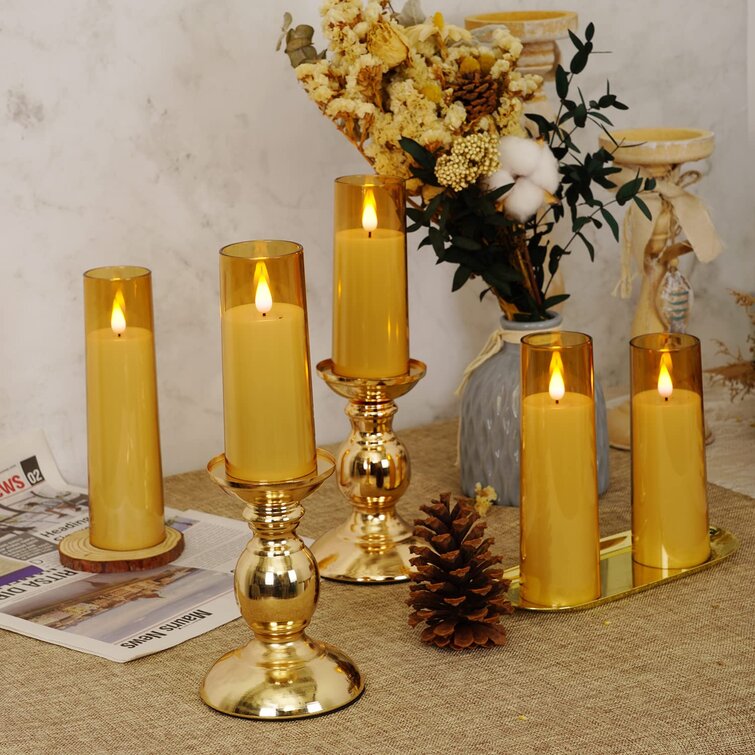 5 Piece Acrylic Unscented Pillar Candle Set