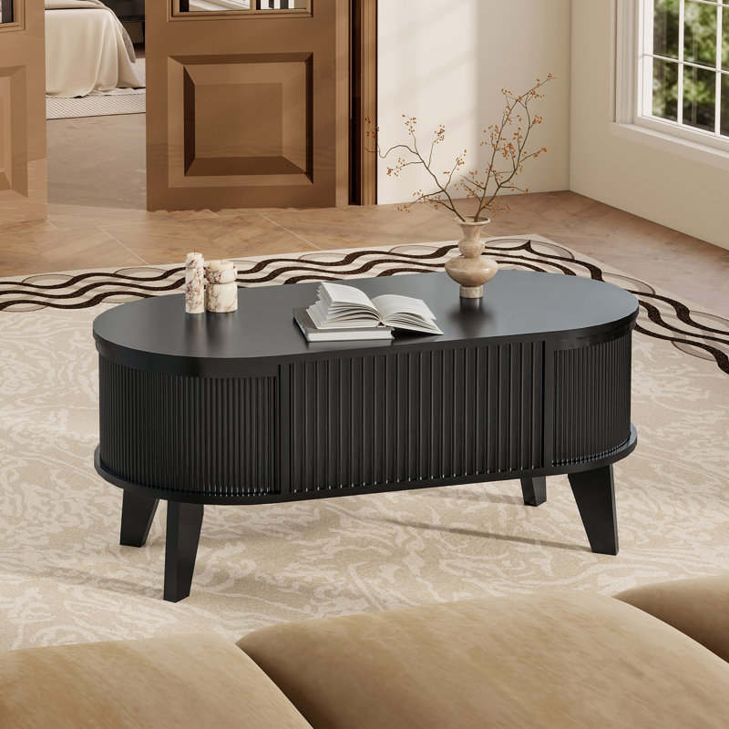 Lift Top Coffee Table with Storage, Wood Modern Oval Coffee Table, Living Room Storage Table, 18.9"D x 38.6"W x 17"H, Black