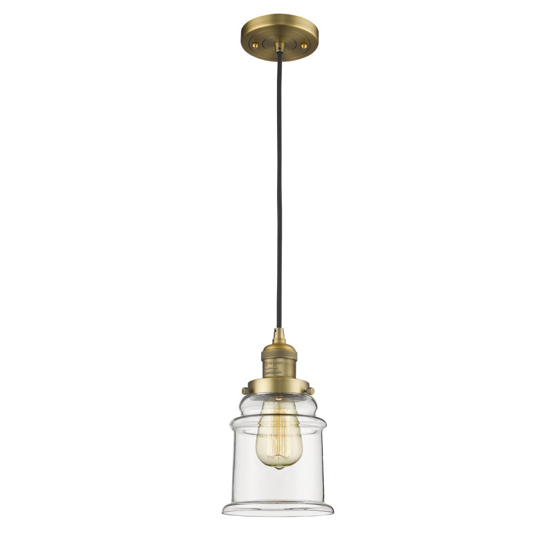 Alexandira 1 - Light Single Pendant, Clear, 6 Watt Vinage LED Bulb, Brushed Brass