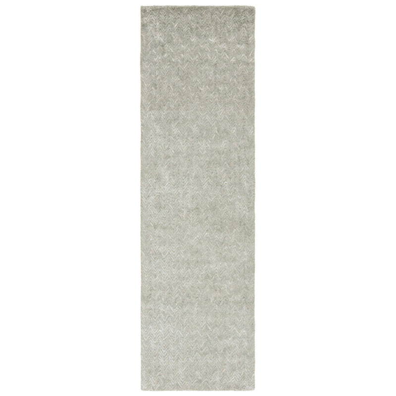 Tapis vert / ivoire en viscose / coton / laine touffeté à la main Niculeta, Tapis de couloir 2 pi 3 po x 8 pi