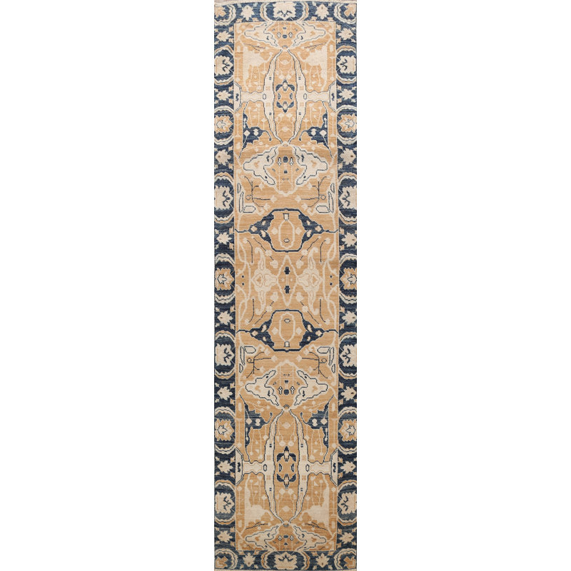 Tapis de couloir en Tapis décoratif laine brun/bleu 3 pi 1 po x 12 pi 1 po noué à la main New Age Oushak
