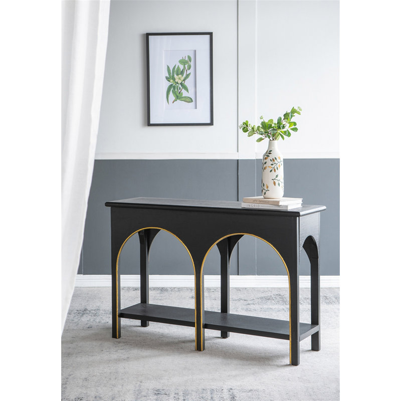 Console 47,2 x 15,7 x 31,9 po en bois noir avec accents dorés