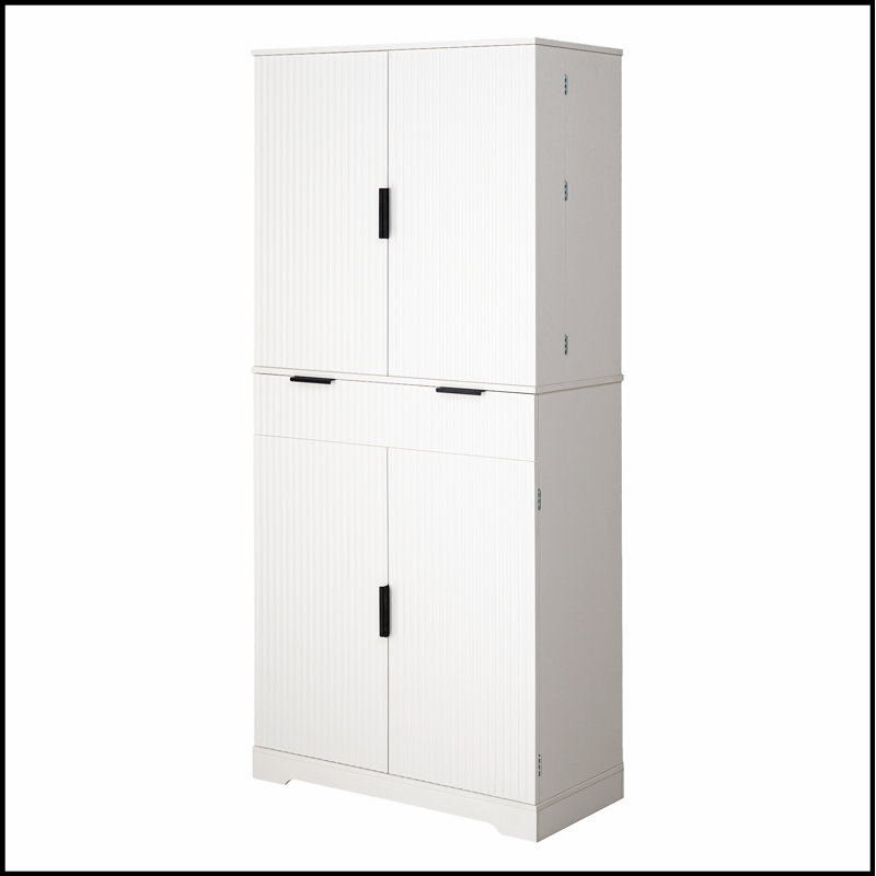 72 Inch Fluted Kitchen Pantry Cabinet with 3 Keyboard Drawers and 6 Adjustable Shelves, Freestanding Storage for Various Rooms