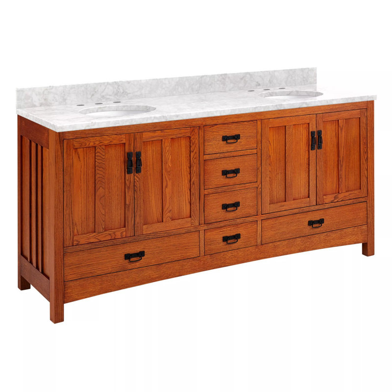 72" Maybeck Double Vanity - Tinted Oak With Undermount Sinks, Carrara Marble, 8" Widespread