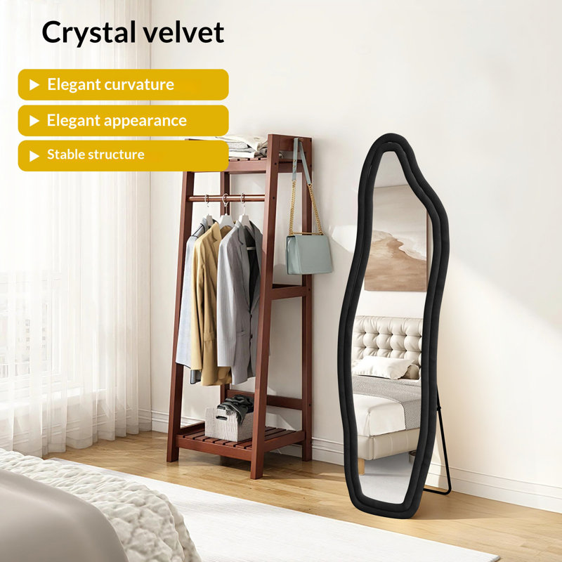 Metal Wavy Mirror, 160cm x 50cm, Black