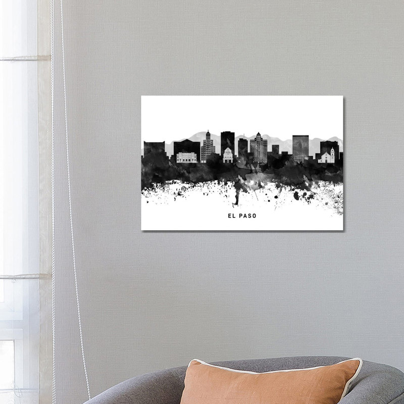 El Paso Skyline Black & White 1 Piece Wrapped Canvas Wall Art, 45.72cm H x 66.04cm W x 1.91cm D