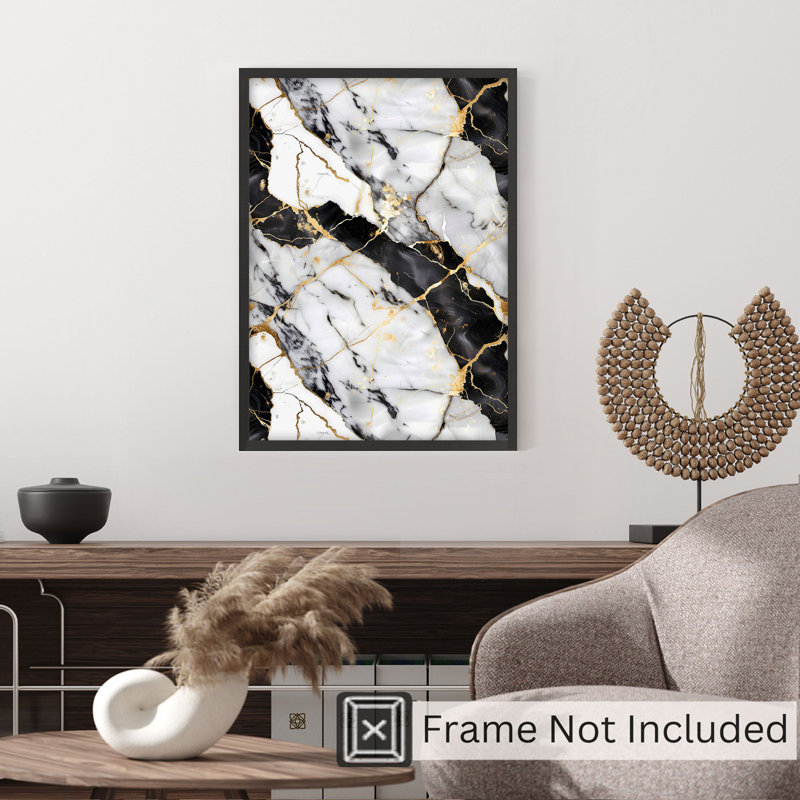 Abstrait, marbre, géode, cristaux, noir II, impression d'art moderne sans cadre, H 16 po x l 12 po
