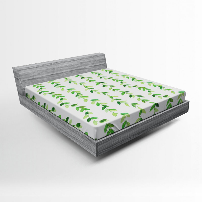 Microfiber Floral Fitted Sheet, Full Fitted Sheet, Green Floral